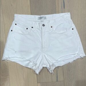 Abercrombie & Fitch White Jean Shorts High-Waisted Frayed Hem